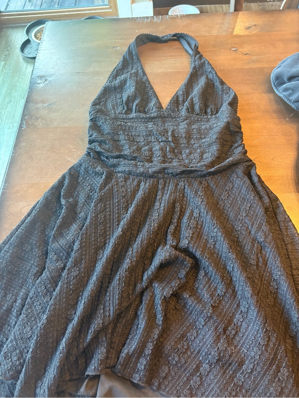 Textured Black Halter Backless Dress